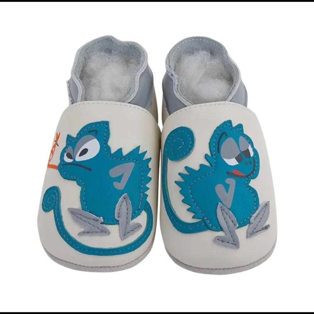 Baby leather slippers - Chameleon Soft Sole Leather Shoes in Capri blue